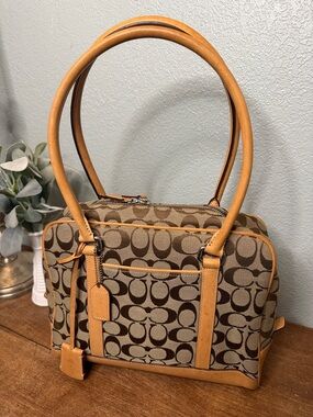 Y2K Coach Brown and Tan Signature Canvas Shoulder Bag with Wallet